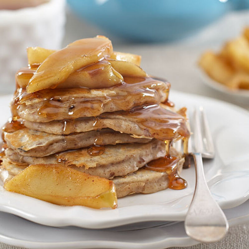 Pecan Pancakes with Maple Glazed Apples